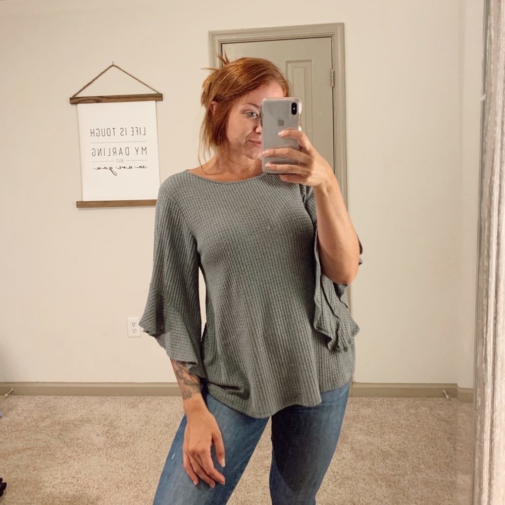 Green Top with Ruffled Sleeve